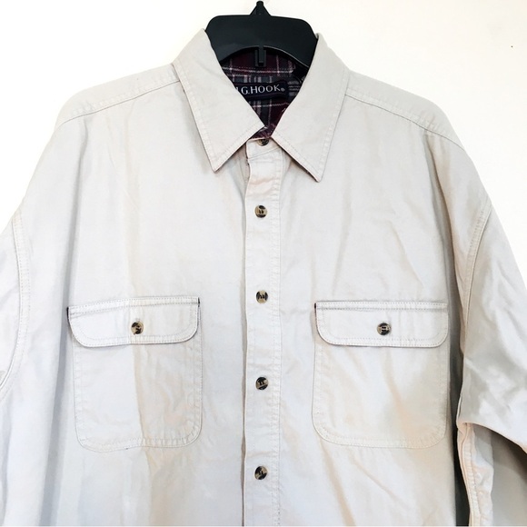 J. G. Hook Men's beige button up long sleeve cotton shirt jacket - Picture 3 of 15